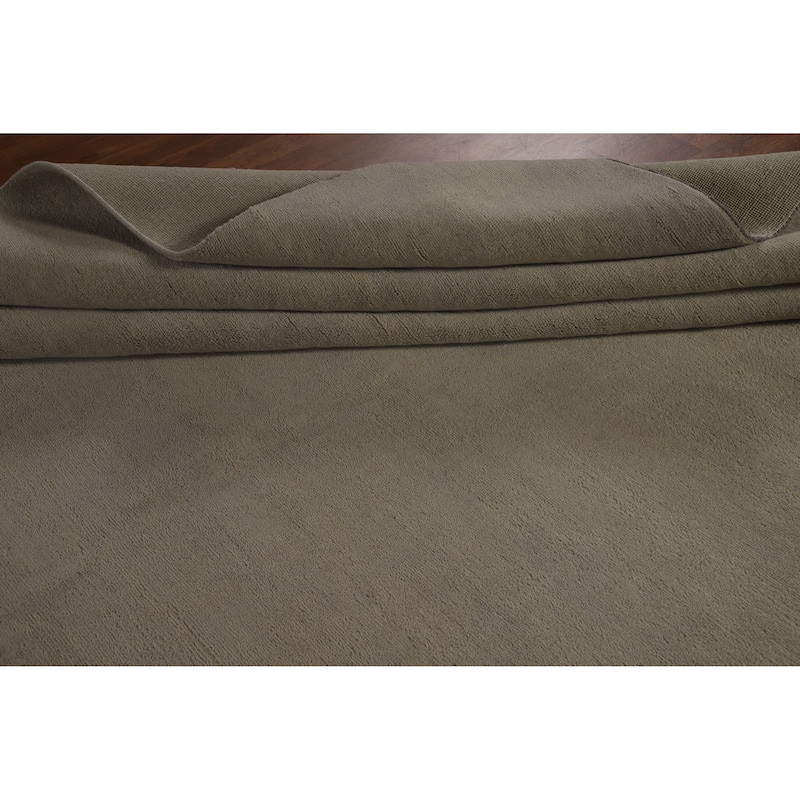 Hand Knotted Oriental 100% Wool Carpet Modern Solid Green Gabbeh Area Rug - 13' 2'' X 10' 3''
