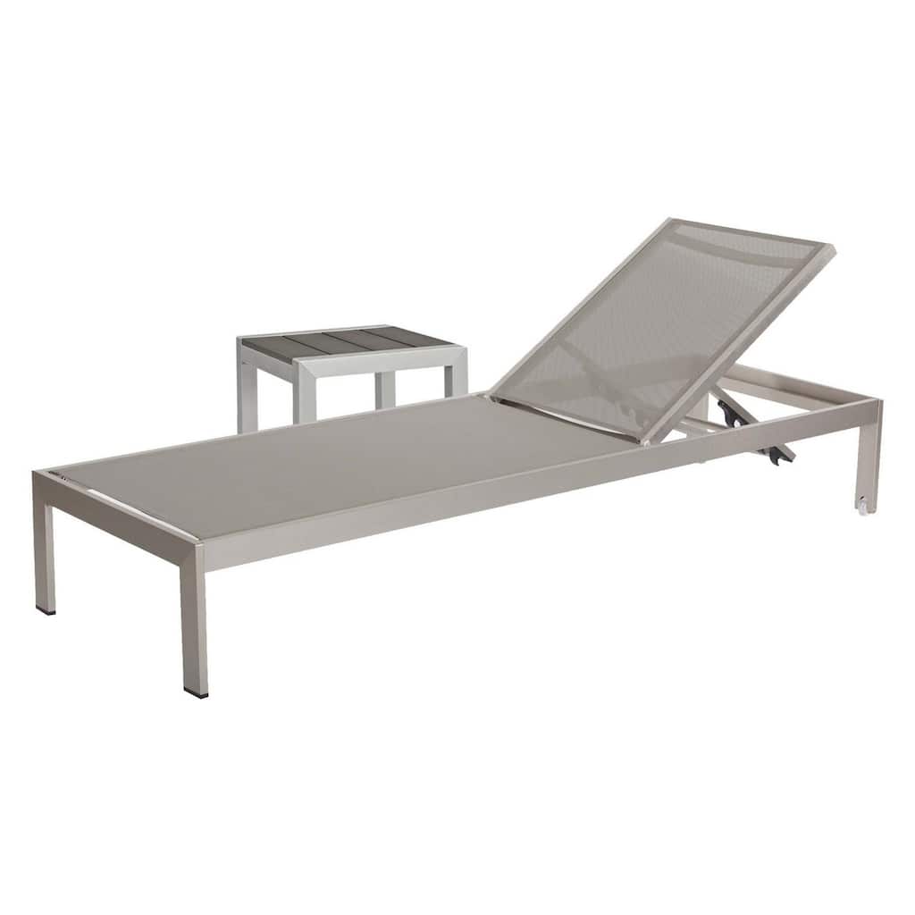 Metal Frame Adjustable Lounger with Side Table, Set of 2, Gray