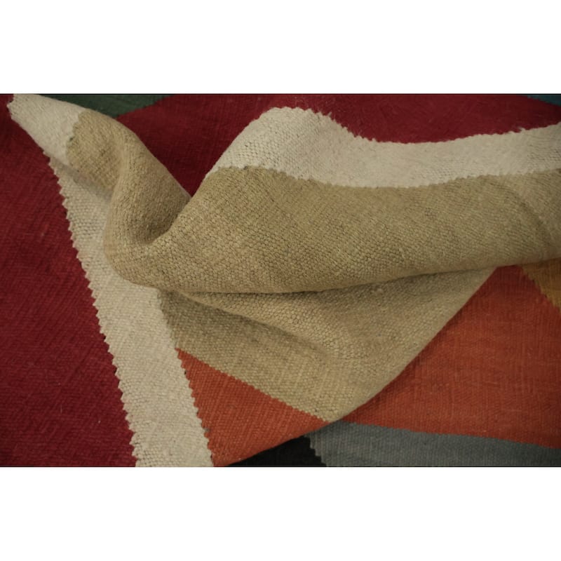 Hand Woven Oriental 100% Wool Carpet Southwestern Modern Multi-Colored Kilim Area Rug - 11' 2'' X 7' 11''