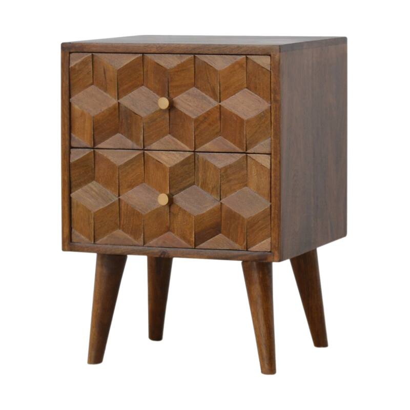 Chestnut Cube Carved Bedside Nightstand