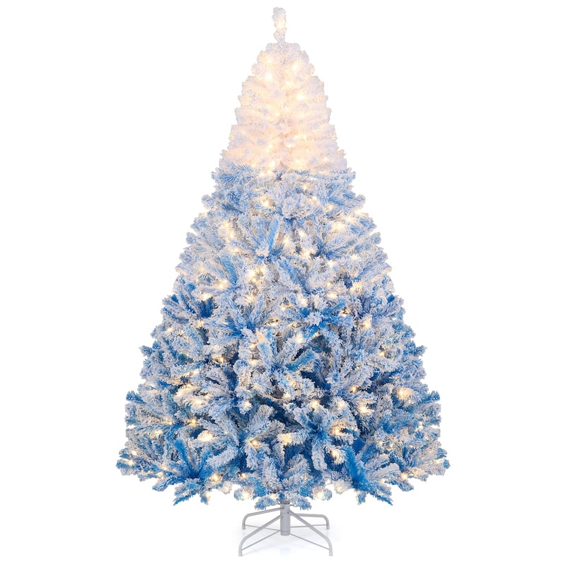 Costway 5/6/7/8 FT Artificial Christmas Tree with 180/250/350/470 Warm - See Details - 7 FT-White & Blue - 7 Foot