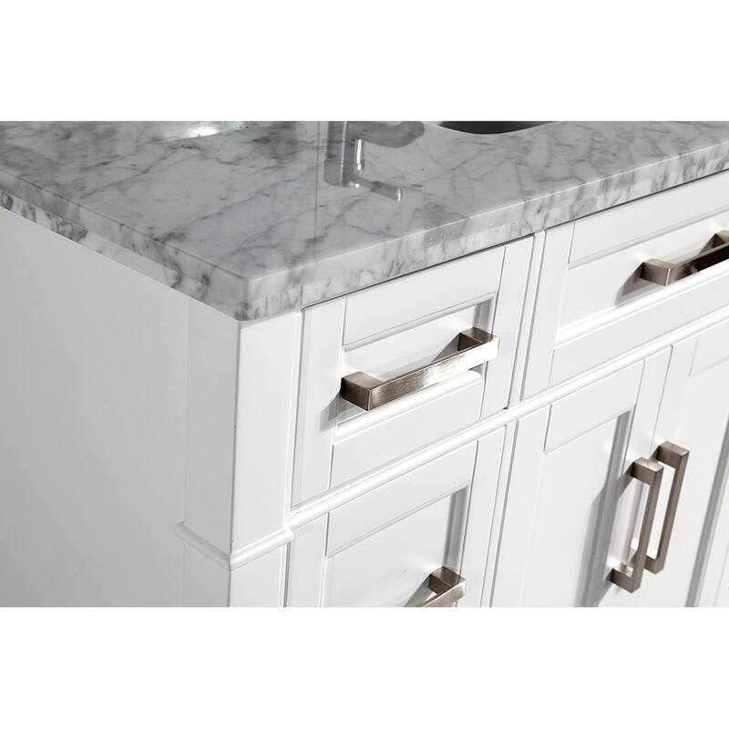 Vanity Art 60-Inch Single Sink Bathroom Vanity Set Carrara Marble Stone Top 7 Drawers 1 Shelf Undermount Sink with Free Mirror