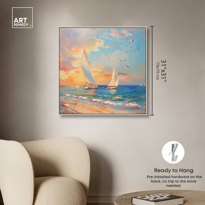 Art Remedy Sailboats In The Sunset Framed Sailing 1 Piece Canvas Wall Art