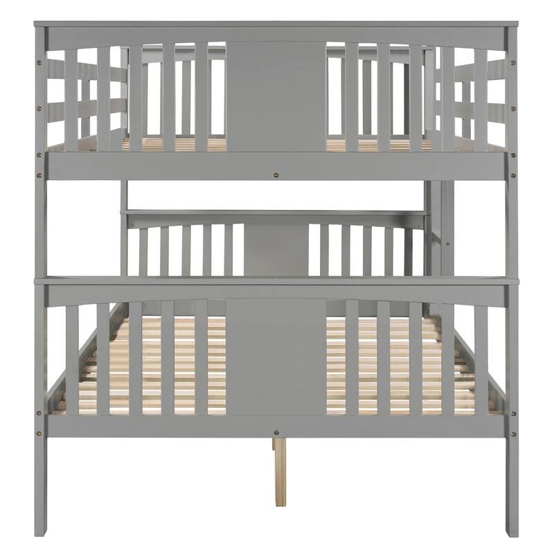 Full over Full Size Wood Bunk Bed with Ladder