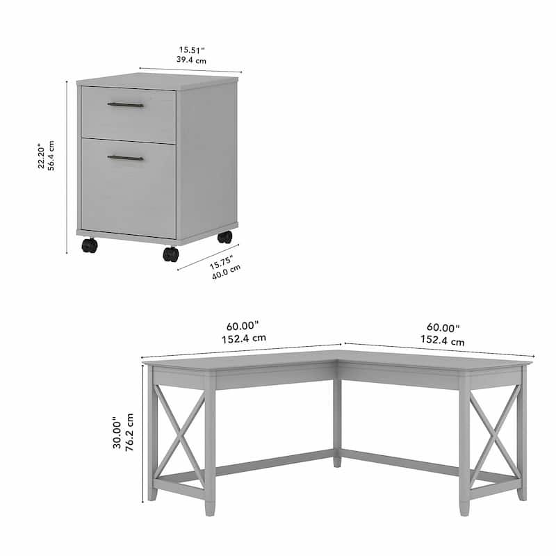Key West 60W L Shaped Desk with Mobile File Cabinet by Bush Furniture