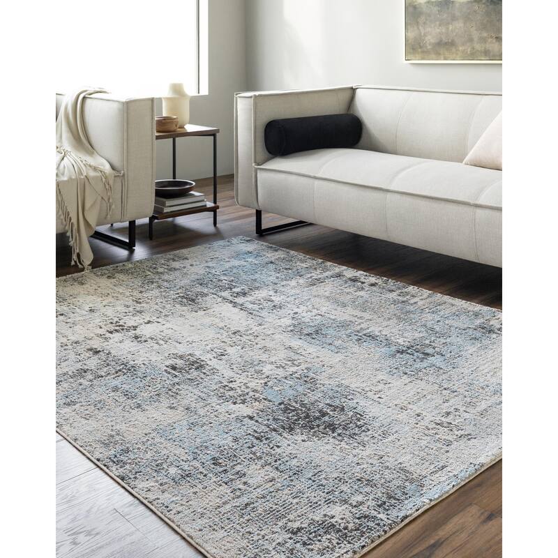 Livabliss Allegro Casual Distressed Abstract Area Rug - Blue/Charcoal/Ivory - 9' 2" x 12'
