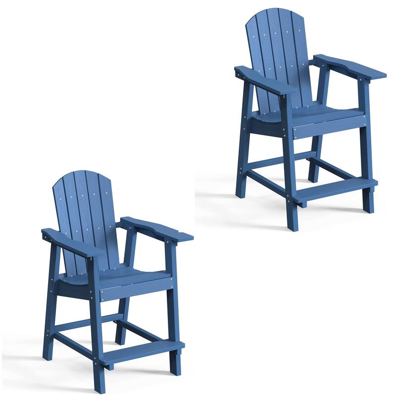 Ravenna Plastic Wood 25" Tall Adirondack Chair Poly Balcony Barstool - Set of 2 - Navy Blue