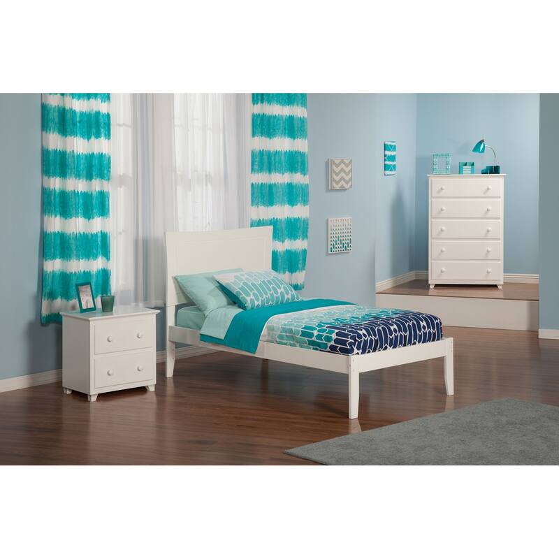 Platform Bed - Twin Size, White Finish - Modern Design, Open Footboard, Optional Storage