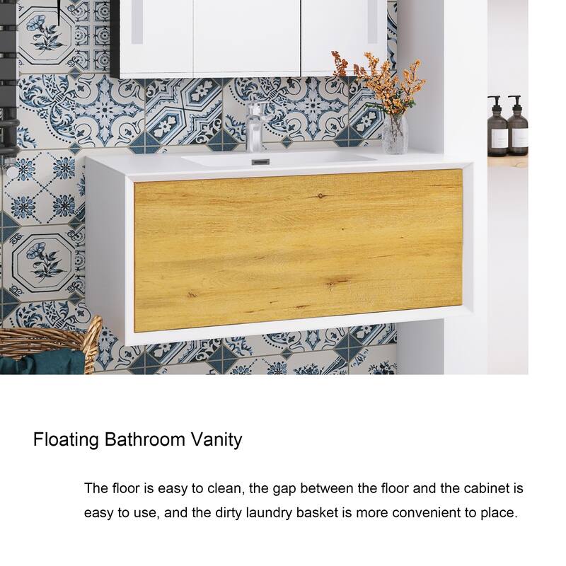 Bathroom Vanity in F.Oak with Integrated Solid Surface Top