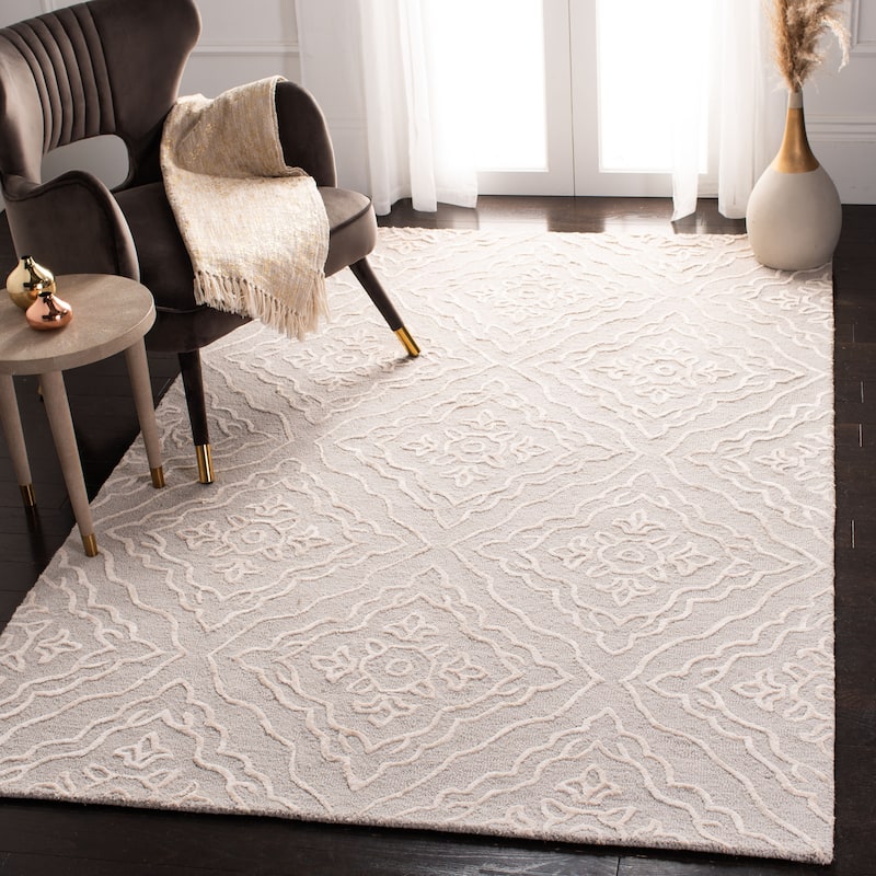 SAFAVIEH Handmade Manchester Salima Modern Wool Rug - 5' x 8' - Light Blue/Taupe
