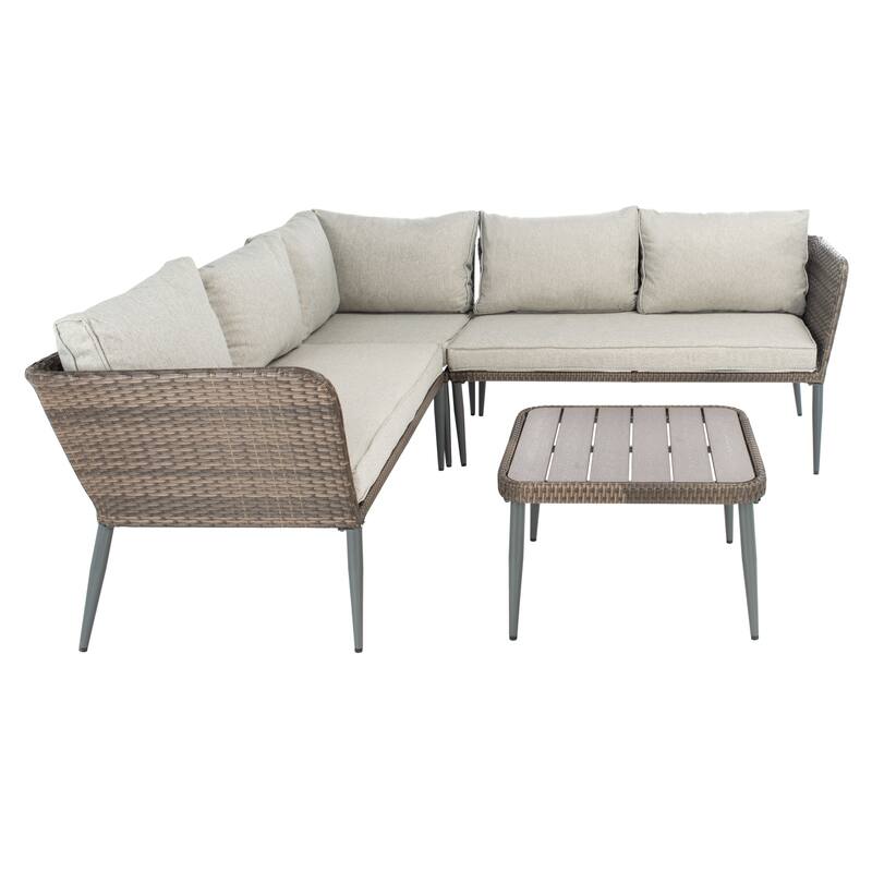 SAFAVIEH Outdoor Living Serson 4-piece Set - 51"W x 28"D x 28"H - Brown/Grey