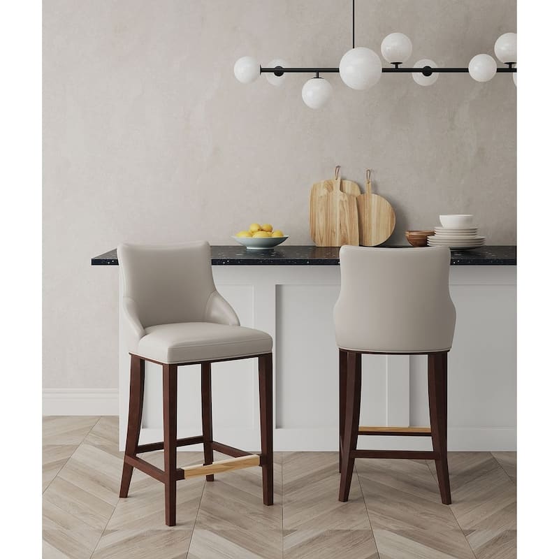 Manhattan Comfort Modern Shubert Upholstered Barstool - Light Grey - Bar Height - Set of 2