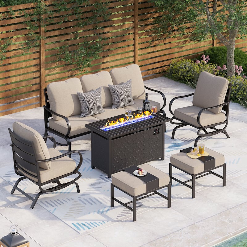 MAISON ARTS Patio Furniture Set 4/6-Piece Outdoor Conversation Set with Gas Fire Pit Table