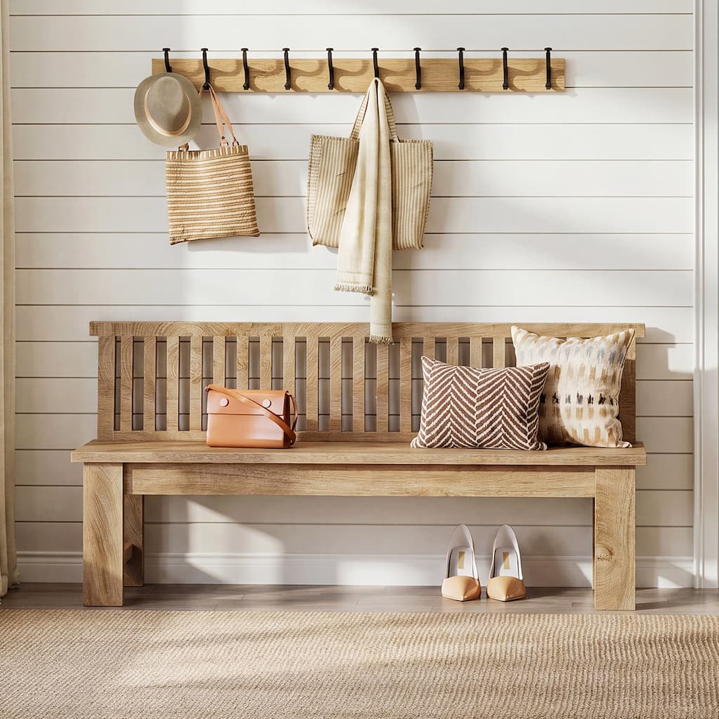 Wooden Entryway Bench, 55" Seating Bench for Kitchen/ Hallway