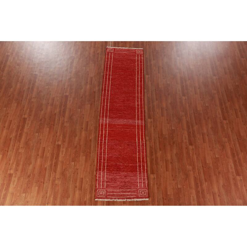 Red Gabbeh Kashkoli Oriental Runner Rug Hand-Knotted Wool Carpet - 2'7"x 10'2"