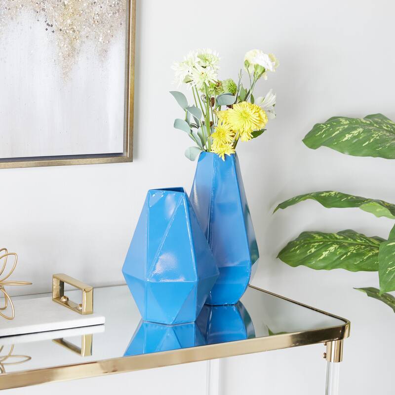 CosmoLiving by Cosmopolitan Metal Geometric Vase (Set of 2) - Blue, Cream, Yellow or White