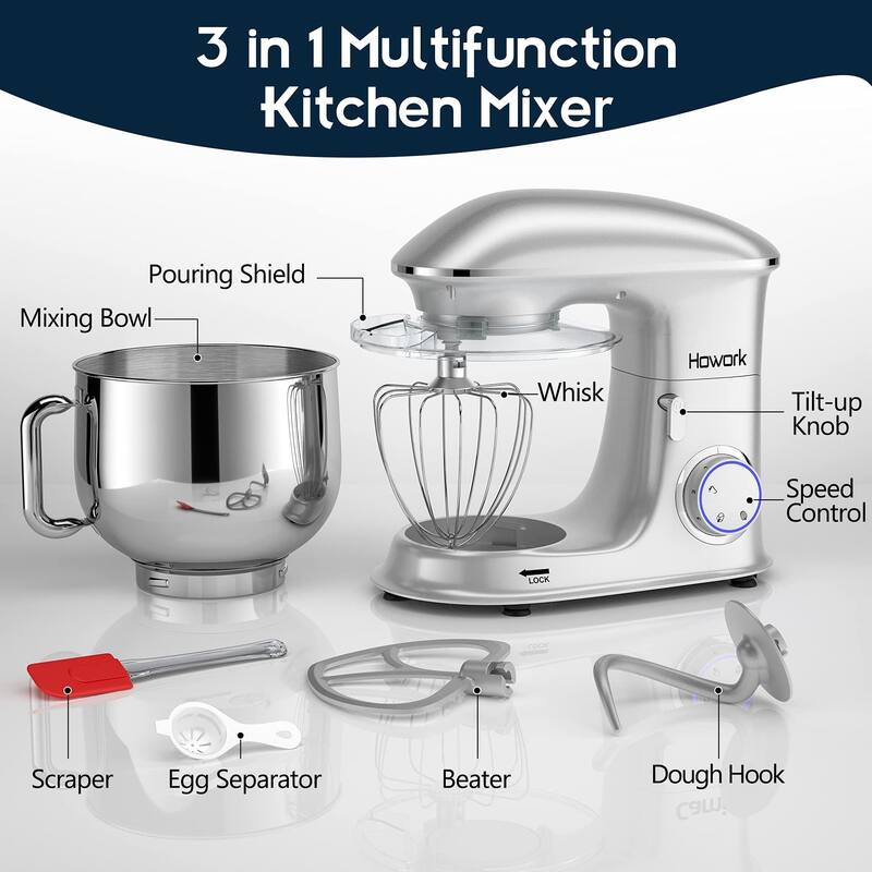 660W 6+P Speed TiltHead, Electric Kitchen Mixer With DishwasherSafe