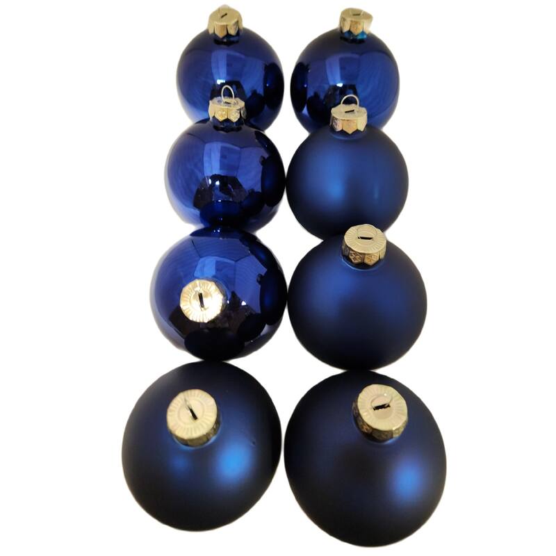 2-Finish Glass Christmas Ball Ornaments - 3.25" (80mm) - Midnight Blue - 8ct