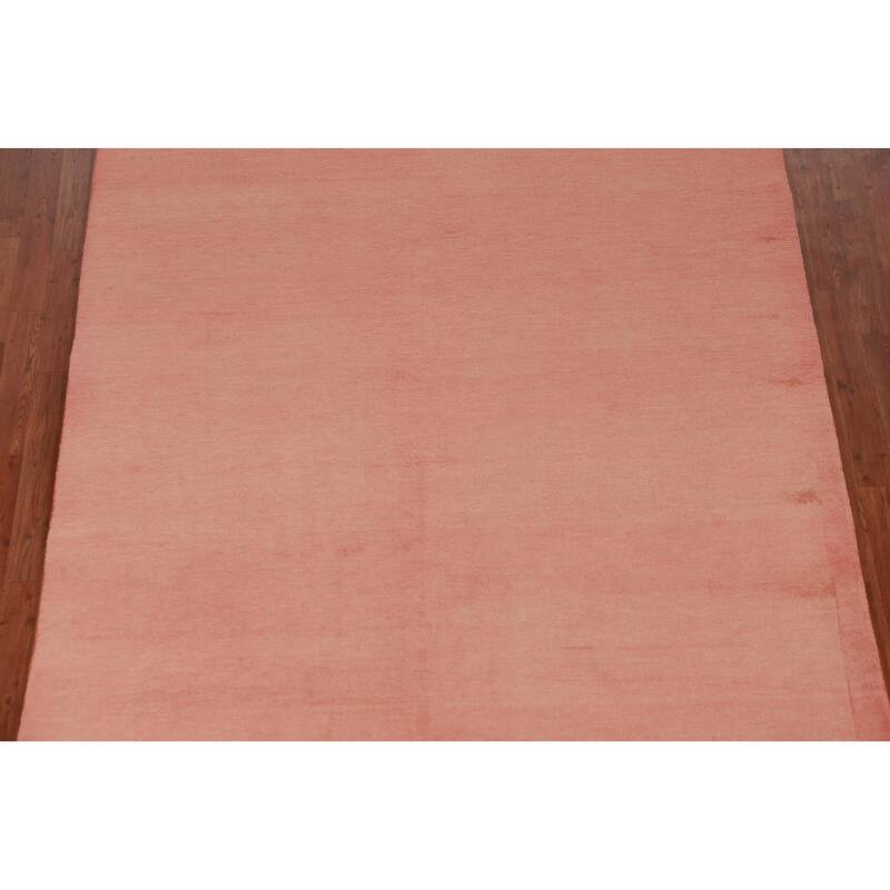 Hand Knotted Oriental 100% Wool Carpet Modern Solid Coral Gabbeh Area Rug - 9' 1'' X 6' 3''
