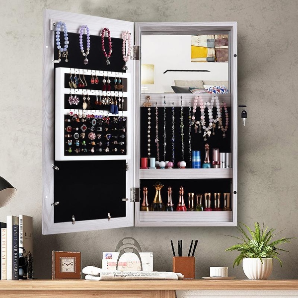 24 inch White Wall mounted Lockable Mirrored Jewelry Armoire