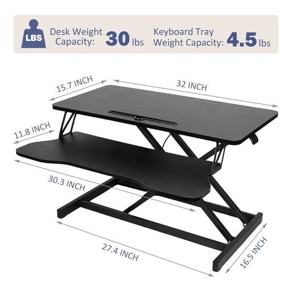 dimension image slide 0 of 2, 32 Inch Desk Converter Height Adjustable Sit to Stand Riser Computer Desk