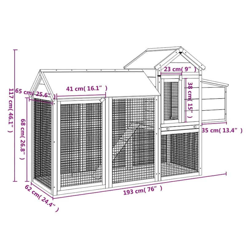 vidaXL Chicken Coop Brown 76"x25.6"x46.1" Solid Wood Pine - 76" x 25.6" x 46.1" (L x W x H)