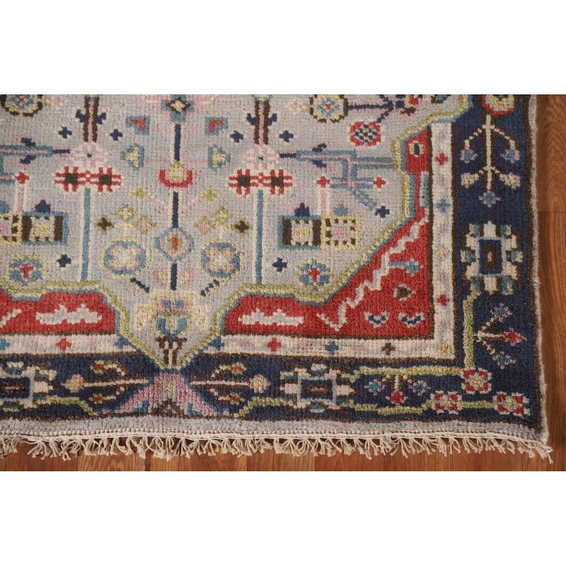 Grey Geometric Kazak Indian Rug Handmade Wool Carpet - 3'0"x 4'10"
