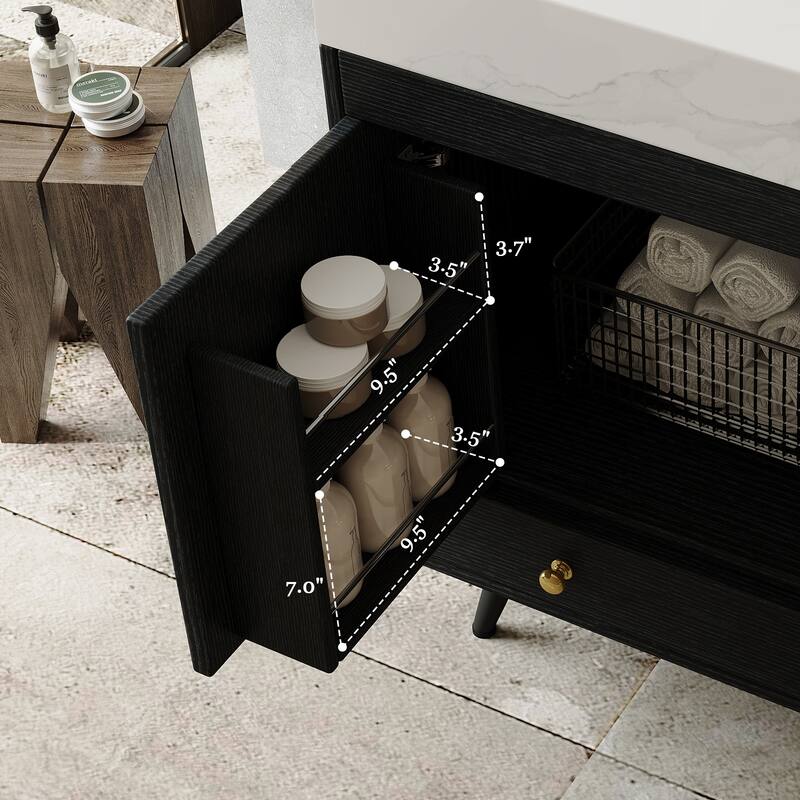 Contemporary 30" Freestanding Bathroom Vanity with Faux Marble Top & Ceramic Sink, Double Door Cabinet