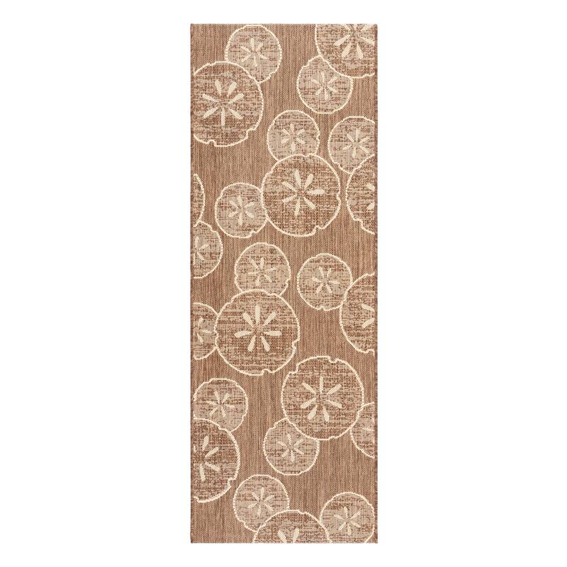 Disney Licensed Mickey Mouse Indoor Outdoor Flatweave Area Rug Tropical Surfing Polypropylene Coastal Accent Rug - 2'2"x6' - Sand Dollar Havana Brown