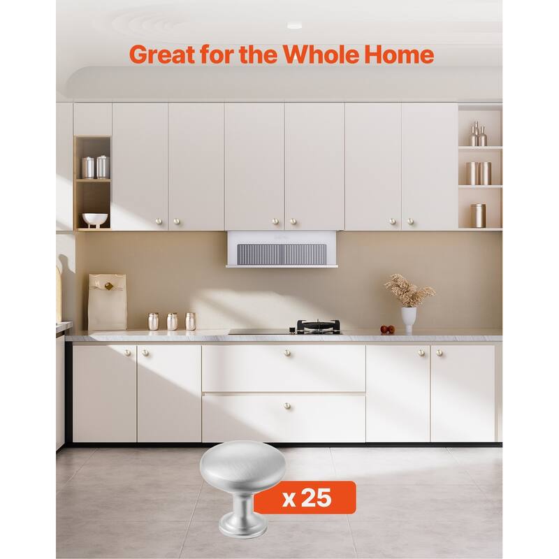 Nickel Mushroom Cabinet Knobs 25 Pack Zinc Alloy Single Hole Drawer Pulls with Screws for Kitchen Bathroom Wardrobe Furniture