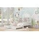preview thumbnail 3 of 15, Full Size Kids Bed with Trundle and Back Shelf, Wooden House Frame with Roof and Play Area Design