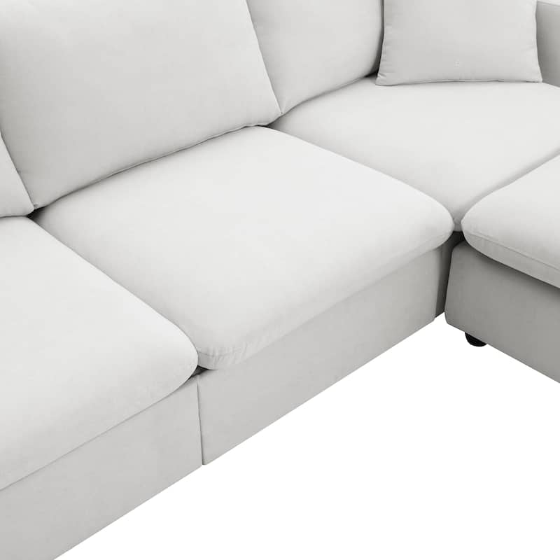 101" L-Shaped Polyester Sectional Sofa with 4-Seat Cloud Couch and Movable Ottoman & Pocket Spring Cushions (300lb Capacity)