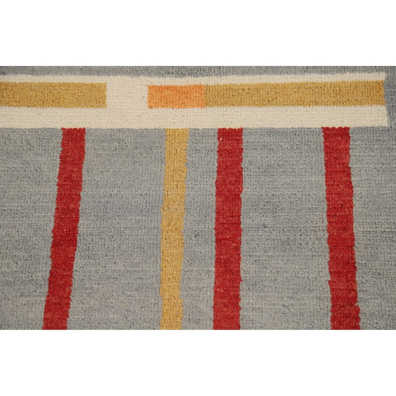 Hand Knotted Oriental 100% Wool Carpet Modern Geometric Greys & Charcoal Gabbeh Area Rug - 9' 11'' X 8' 1''