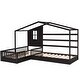 preview thumbnail 25 of 25, Twin Size Wood House Platform Bed, L-Shaped with Fence and Slatted Frame