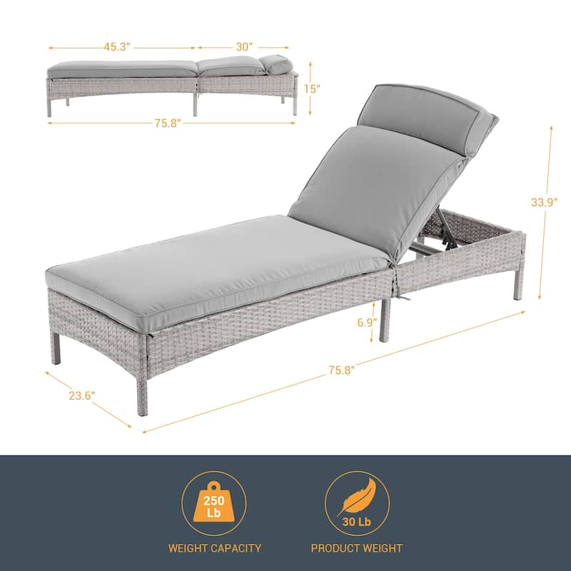 LIVOOSUN 2Pcs Patio Chair Rattan Single Lounge Water-Repellent Cushion