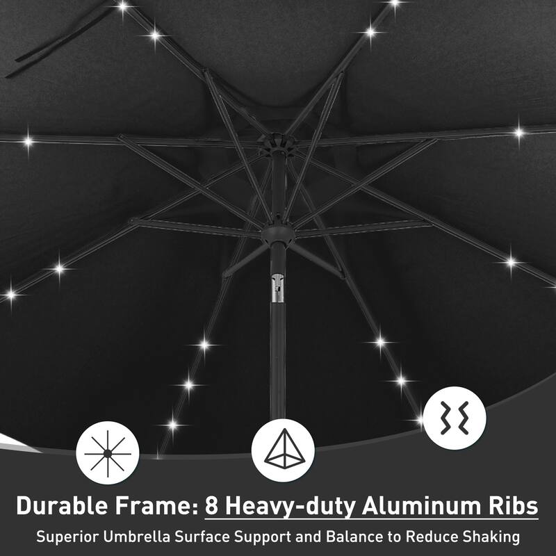 10ft Patio Umbrella with Lights Outdoor Solar Umbrella