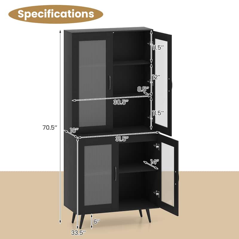Engineered Wood and Metal Pantry Cabinet with Adjustable Shelves - 31.5" x 16" x 70.5"