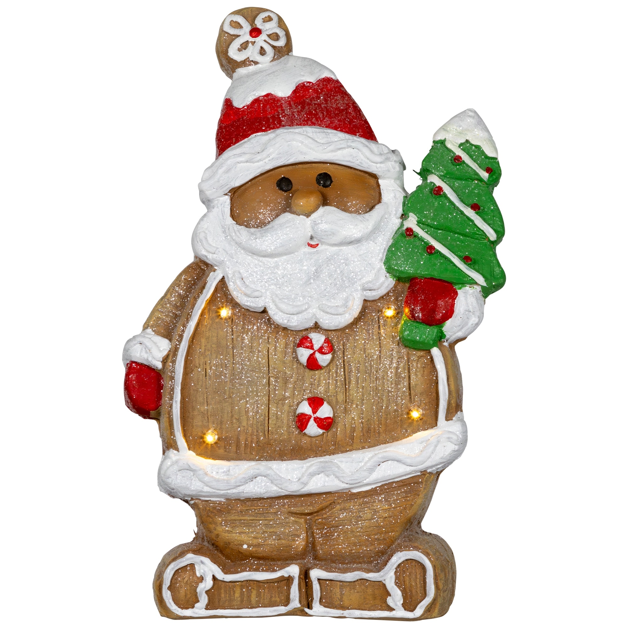 16" Lighted Gingerbread Santa with Christmas Tree Tabletop Decor