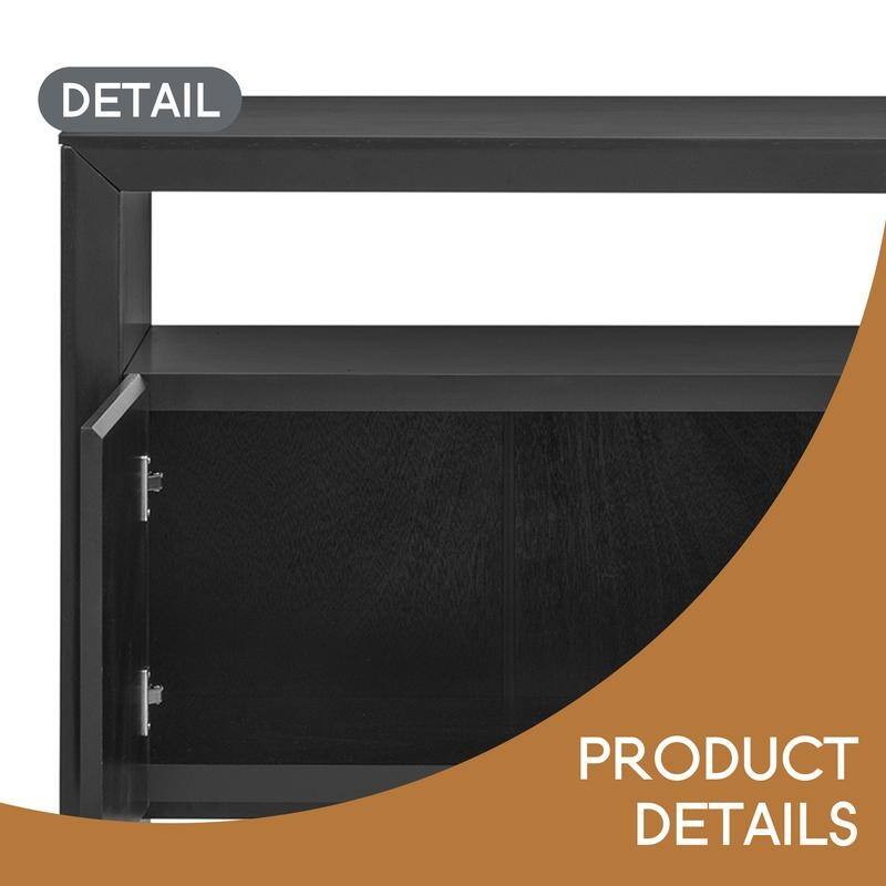 60" 4-Door Sideboard, Modern Minimalist Solid Wood Veneer Sideboard with Open Shelf, Natural Wood Grain