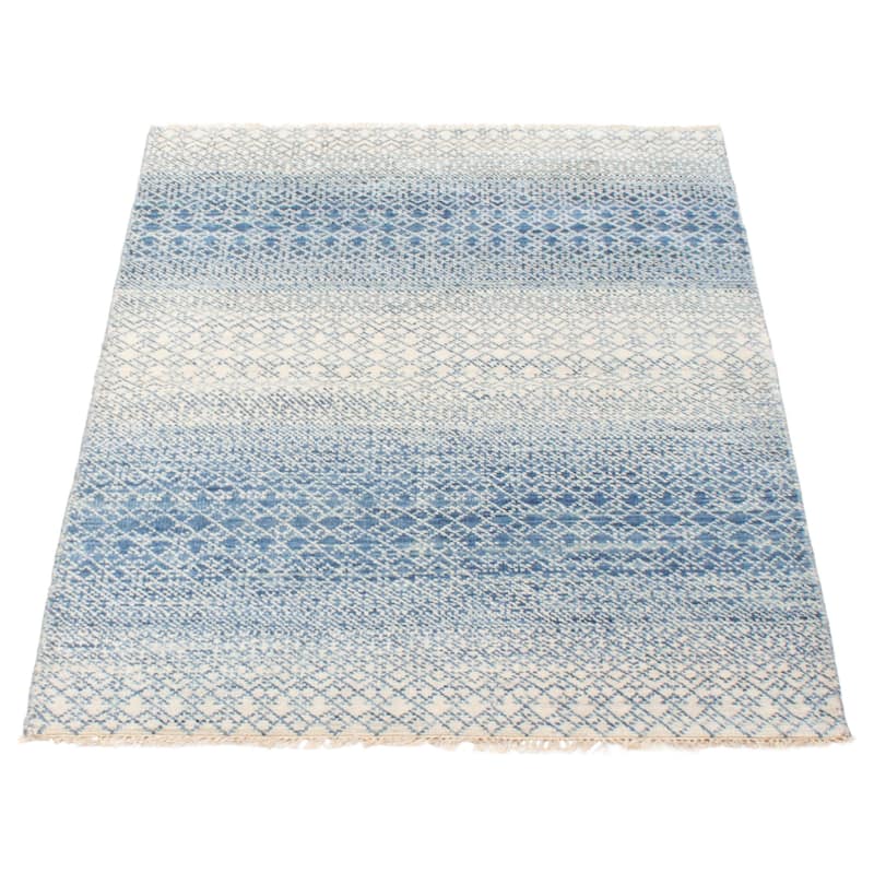 ECARPETGALLERY Hand-knotted Silk Shadow Blue Wool Rug - 4'2 x 6'0
