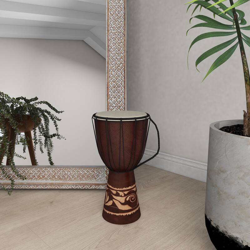 Wood Drum Handmade Djembe Decorative Sculpture with Rope Accents - Brown - Roche River Decor