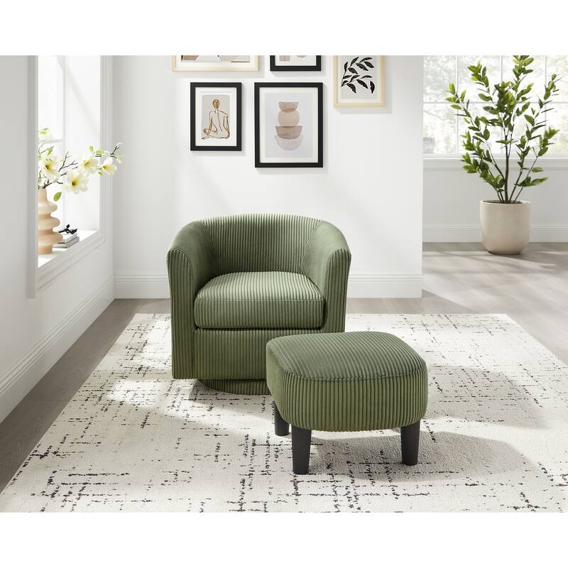 Swivel Accent Chair 360° Comfy Recliner Corduroy Arm Chair Single Sofa with Ottoman for Living Room Bedroom