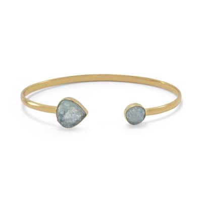 Curata 14k Gld Plated 925 Sterling Silver Aquamarine Cuff Bracelet an 8mm Rough Cut Stone on One Side 13mm X