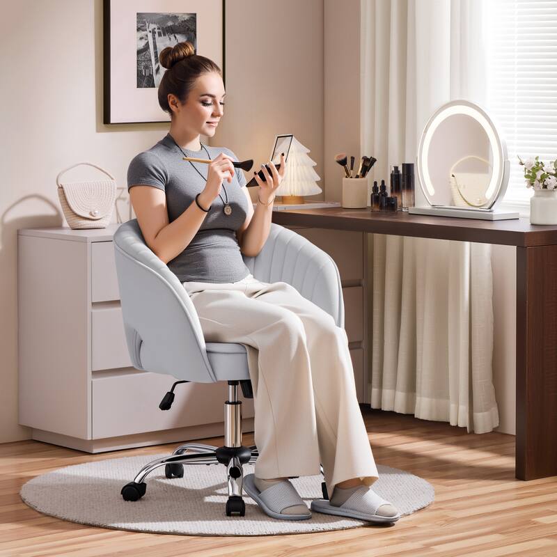 Yaheetech Velvet Office Chair with Tufted Barrel Back, Rolling Wheels, Adjustable Seat Height