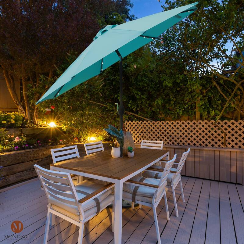 9Ft Patio Market Umbrella with 32 LED Round Solar