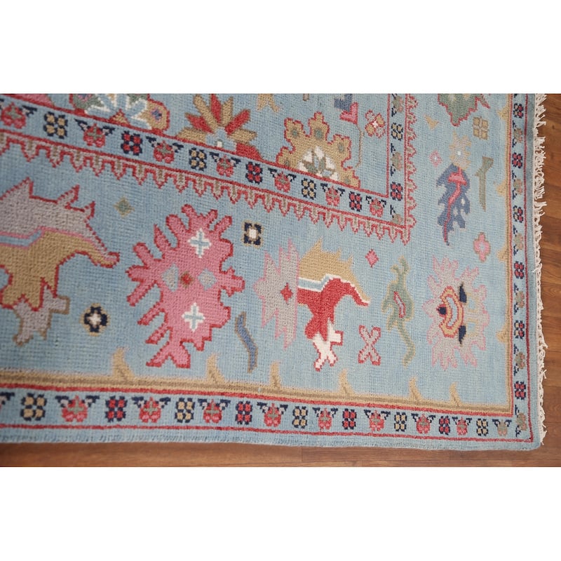 Light Blue Oushak Area Rug Hand-Knotted Oriental Wool Carpet - 8'3"x 9'10"