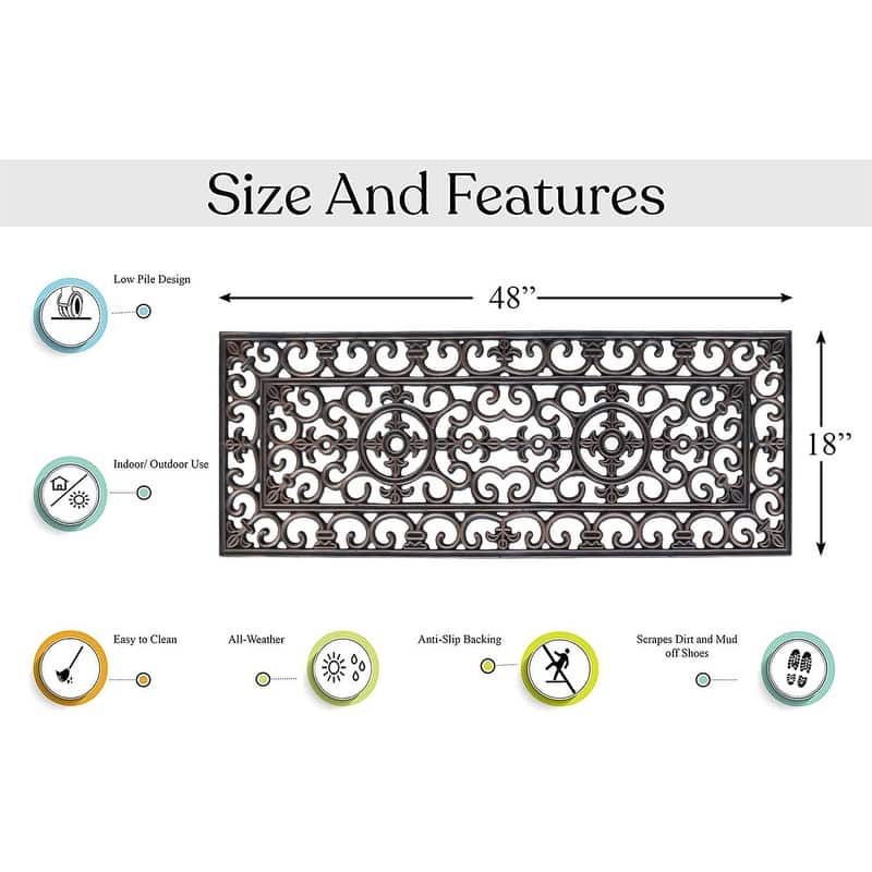A1HC Rubber Iron Beautiful Hand Finished Elegant Large Double Doormat 18"X48"