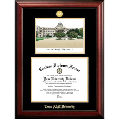 Texas A&M University 16w x 12.5h Gold Embossed Diploma Frame with Campus Images Lithograph