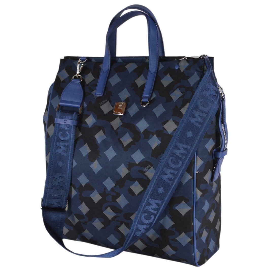 blue mcm tote bag