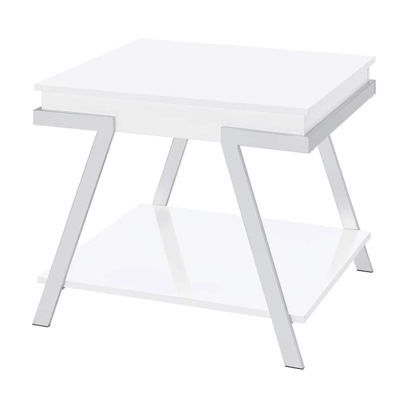 Matos White High Gloss and Chrome Rectangular End Table